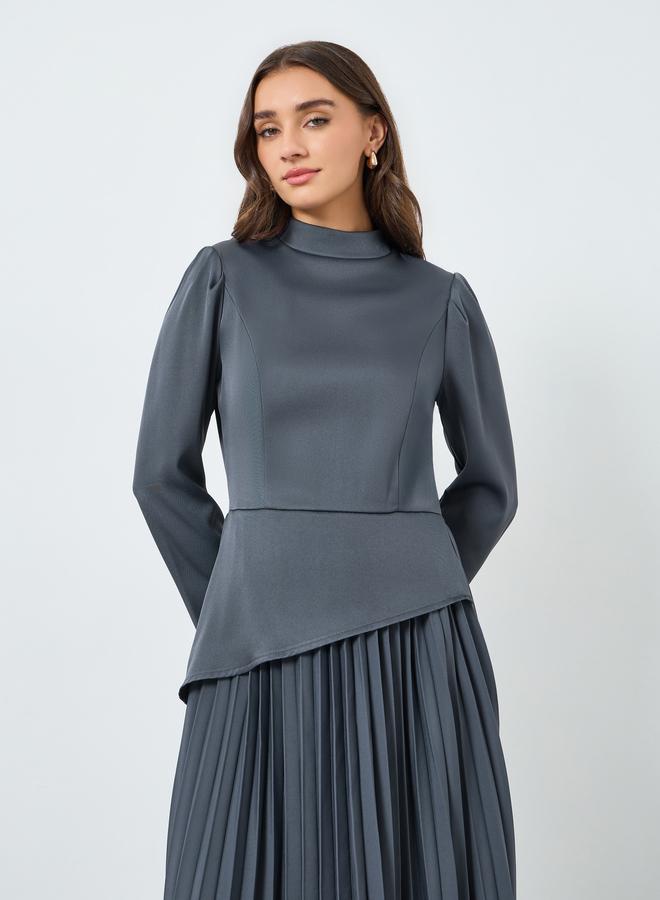 ستايلي فستان ميدي بأكمام طويلة وبليسيه - Image 2